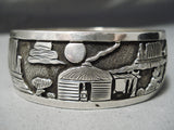 One Of The Most Detailed Vintage Native American Navajo Sterling Silver Bracelet Bangle-Nativo Arts