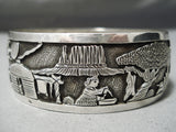 One Of The Most Detailed Vintage Native American Navajo Sterling Silver Bracelet Bangle-Nativo Arts