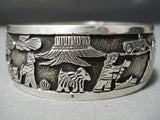 One Of The Most Detailed Vintage Native American Navajo Sterling Silver Bracelet Bangle-Nativo Arts