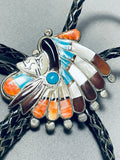 One Of The Most Detailed Vintage Native American Navajo Turquoise Sterling Silver Chief Bolo Tie-Nativo Arts