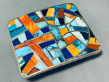One Of The Most Intricate Native American Navajo Turquoise Inlay Sterling Silver Buckle-Nativo Arts