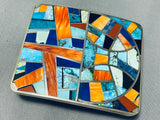 One Of The Most Intricate Native American Navajo Turquoise Inlay Sterling Silver Buckle-Nativo Arts