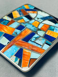 One Of The Most Intricate Native American Navajo Turquoise Inlay Sterling Silver Buckle-Nativo Arts