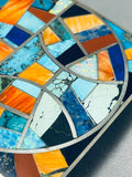 One Of The Most Intricate Native American Navajo Turquoise Inlay Sterling Silver Buckle-Nativo Arts