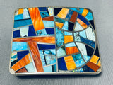 One Of The Most Intricate Native American Navajo Turquoise Inlay Sterling Silver Buckle-Nativo Arts
