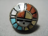 One Of The Most Intricate Vintage Native American Zuni Protruding Turquoise Sterling Silver Ring-Nativo Arts