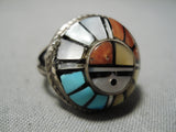 One Of The Most Intricate Vintage Native American Zuni Protruding Turquoise Sterling Silver Ring-Nativo Arts