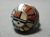 One Of The Most Intricate Vintage Native American Zuni Protruding Turquoise Sterling Silver Ring-Nativo Arts