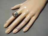 One Of The Most Intricate Vintage Native American Zuni Protruding Turquoise Sterling Silver Ring-Nativo Arts