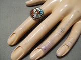One Of The Most Intricate Vintage Native American Zuni Protruding Turquoise Sterling Silver Ring-Nativo Arts