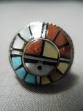 One Of The Most Intricate Vintage Native American Zuni Protruding Turquoise Sterling Silver Ring-Nativo Arts
