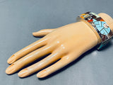 One Of The Most Unique Ever Native American Navajo Turquoise Sterling Silver Inlay Bracelet-Nativo Arts