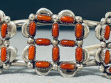 One Of The Most Unique Formation Vintage Native American Navajo Coral Sterling Silver Bracelet-Nativo Arts