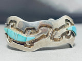 One Of The Most Unique Gecko Turquoise Vintage Native American Navajo Sterling Silver Bracelet-Nativo Arts