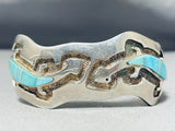 One Of The Most Unique Gecko Turquoise Vintage Native American Navajo Sterling Silver Bracelet-Nativo Arts