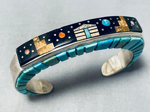 One Of The Most Unique Native American Navajo Turquoise Inlay Sterling Silver Bracelet-Nativo Arts