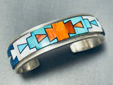 One Of The Most Unique Vintage Native American Navajo Turquoise Inlay Sterling Silver Bracelet-Nativo Arts