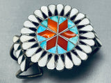 One Of The Most Unique Vintage Native American Zuni Turquoise Inlay Sterling Silver Bracelet-Nativo Arts