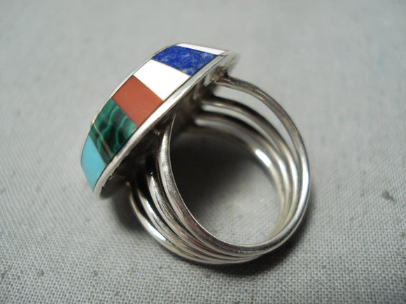 One Of The Most Unique Vintage Native American Zuni Turquoise Inlay Sterling Silver Ring-Nativo Arts