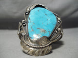 One Of The Tallest Vintage Native American Navajo Carico Lake Turquoise Sterling Silver Bracelet-Nativo Arts