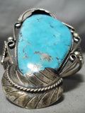 One Of The Tallest Vintage Native American Navajo Carico Lake Turquoise Sterling Silver Bracelet-Nativo Arts