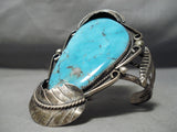 One Of The Tallest Vintage Native American Navajo Carico Lake Turquoise Sterling Silver Bracelet-Nativo Arts
