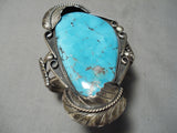 One Of The Tallest Vintage Native American Navajo Carico Lake Turquoise Sterling Silver Bracelet-Nativo Arts