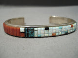 Opulent Important Vintage Native American Navajo Coral Turquoise Opal Sterling Silver Bracelet-Nativo Arts