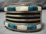 Opulent Vintage Native American Navajo Blue Thunder Turquoise Sterling Silver Bracelet Old-Nativo Arts