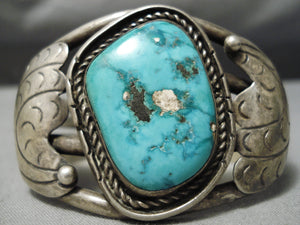 Opulent Vintage Native American Navajo Carico Lake Turquoise Sterling Silver Bracelet Old-Nativo Arts