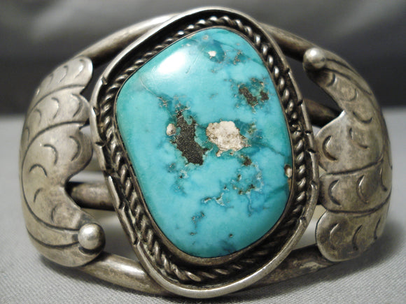 Opulent Vintage Native American Navajo Carico Lake Turquoise Sterling Silver Bracelet Old-Nativo Arts