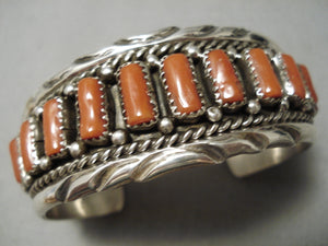 Opulent Vintage Native American Navajo Chunky Red Coral Sterling Silver Bracelet-Nativo Arts