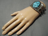 Opulent Vintage Native American Navajo Deep Blue Turquoise Sterling Silver Bracelet Old-Nativo Arts