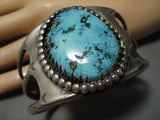 Opulent Vintage Native American Navajo Deep Blue Turquoise Sterling Silver Bracelet Old-Nativo Arts