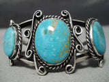 Opulent Vintage Native American Navajo Domed Blue Gem Turquoise Sterling Silver Bracelet-Nativo Arts