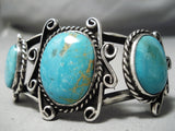 Opulent Vintage Native American Navajo Domed Blue Gem Turquoise Sterling Silver Bracelet-Nativo Arts