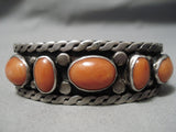 Opulent Vintage Native American Navajo Natural Coral Sterling Silver Bracelet Old-Nativo Arts