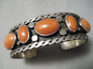 Opulent Vintage Native American Navajo Natural Coral Sterling Silver Bracelet Old-Nativo Arts