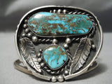 Opulent Vintage Native American Navajo Vivid Green Turquoise Sterling Silver Bracelet Old-Nativo Arts