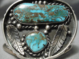 Opulent Vintage Native American Navajo Vivid Green Turquoise Sterling Silver Bracelet Old-Nativo Arts
