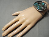 Opulent Vintage Native American Navajo Vivid Green Turquoise Sterling Silver Bracelet Old-Nativo Arts