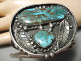 Opulent Vintage Native American Navajo Vivid Green Turquoise Sterling Silver Bracelet Old-Nativo Arts