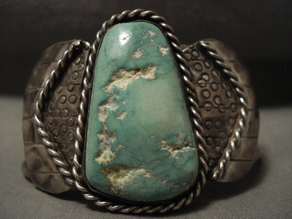 Opulent Vintage Navajo Apache Turquoise Native American Jewelry Silver Flank Bracelet-Nativo Arts