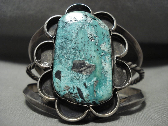 Opulent Vintage Navajo Variscite Native American Jewelry Silver Wave Bracelet Old-Nativo Arts