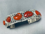 Outstanding Native American Navajo 8 Coral Signed Sterling Silver Bracelet-Nativo Arts