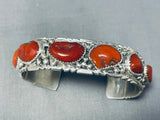 Outstanding Native American Navajo 8 Coral Signed Sterling Silver Bracelet-Nativo Arts