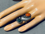 Outstanding Native American Navajo Signed Turquoise Coral Sterling Silver Ring-Nativo Arts