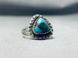 Outstanding Vintage Native American Navajo Blue Diamond Turquoise Sterling Silver Ring-Nativo Arts