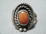 Outstanding Vintage Native American Navajo Coral Sterling Silver Ring-Nativo Arts