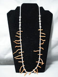Outstanding Vintage Native American Navajo Coral White Shell Sterling Silver Necklace-Nativo Arts